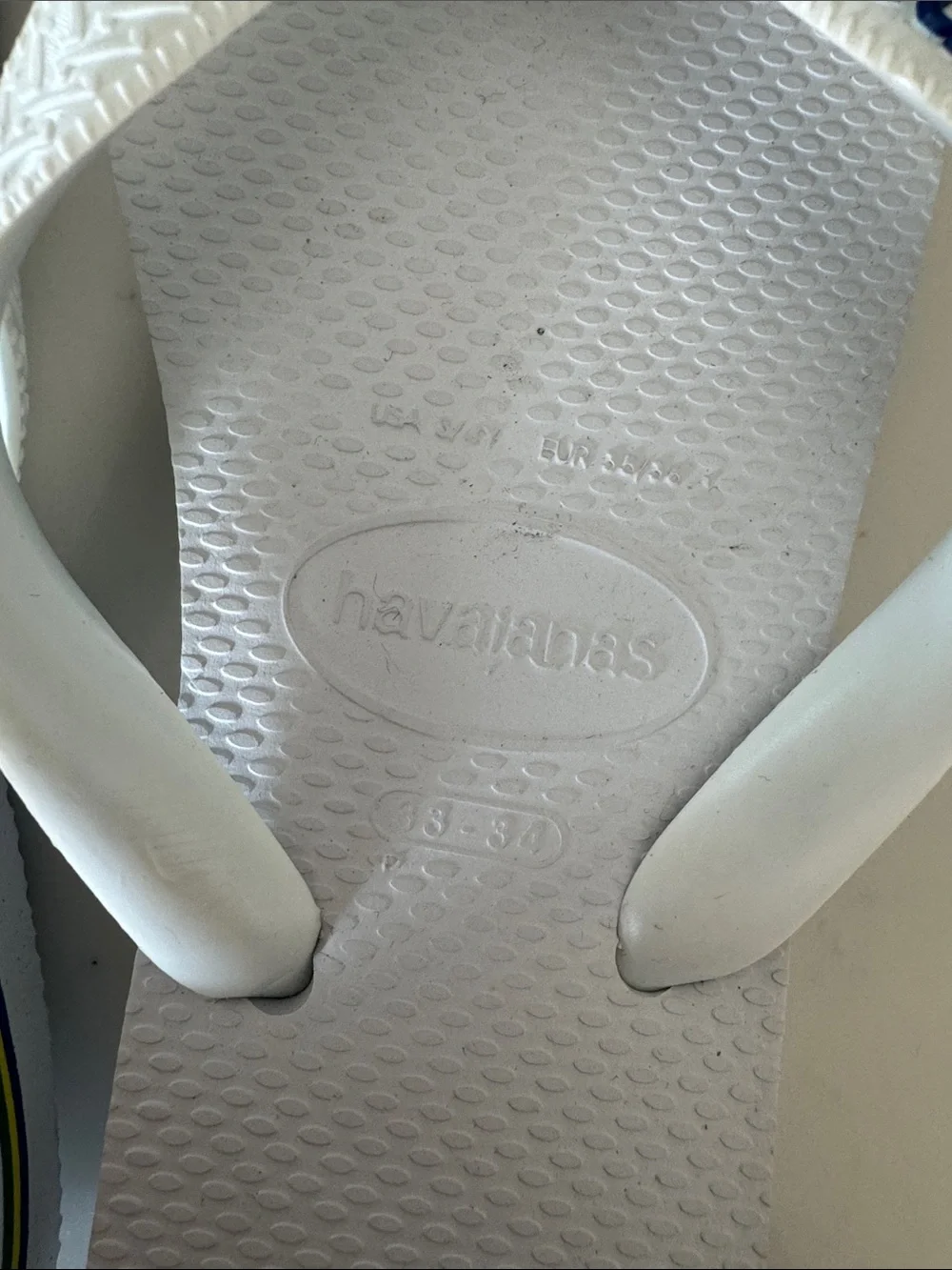Havaianas Kids White Flip Flops with Brazil Flag and Superhero Charms
